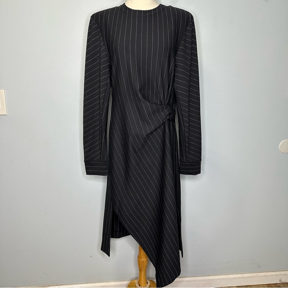 COS Women’s Dark Navy Pin Striped Asymmetrical Long Sleeve Dress Size XS